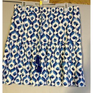Knox Rose Fun Flirty Skirt Womens Size Large L Boho Tassel Blue White Pattern